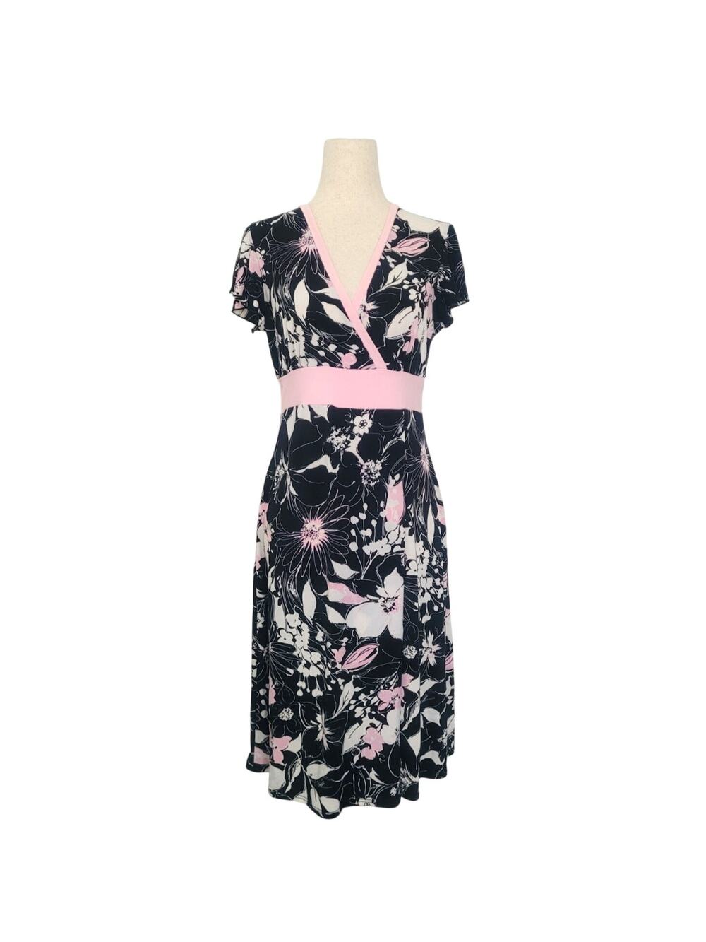 Vintage Y2k Babydoll Floral Print Midi Dress Size L Pink Coquette Fairy Grunge